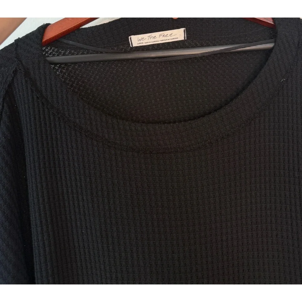 Free People We The Free North Shore Thermal Knit Tunic Top Black Womens Large